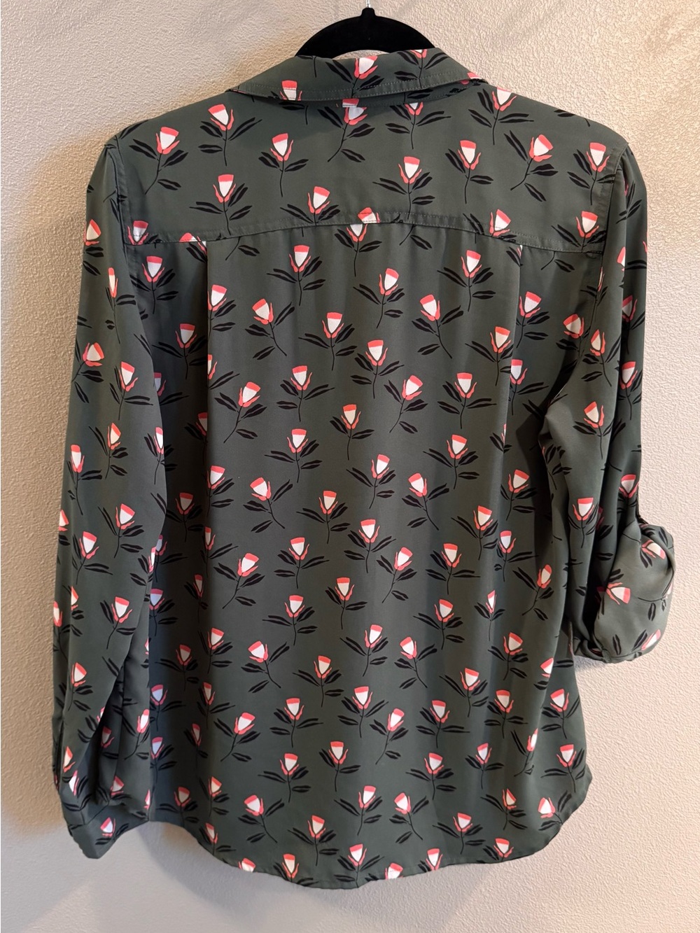 LOFT Olive Green Floral Print Button-Front Blouse - Picture 2 of 4